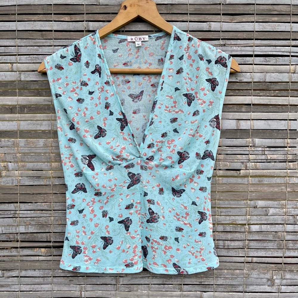 VINTAGE 2001 🦋 BUTTERFLIES ARE FREE FOLKIE PIXIE FLOWER + BUTTERFLY GYPSY TOP